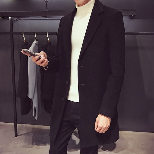 Fashion Men Wool & Blends Mens Casual Business Trench Coat Mens Leisure Overcoat Male Punk Style Blends Dust Coats Jackets
