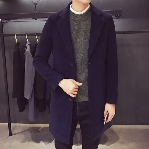 Fashion Men Wool & Blends Mens Casual Business Trench Coat Mens Leisure Overcoat Male Punk Style Blends Dust Coats Jackets