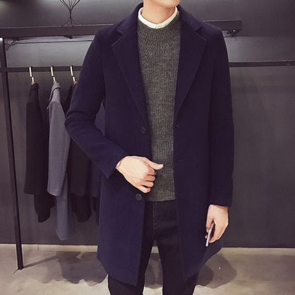 Fashion Men Wool & Blends Mens Casual Business Trench Coat Mens Leisure Overcoat Male Punk Style Blends Dust Coats Jackets