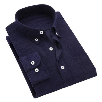 winter men's corduroy slim men's long-sleeved thick shirt men's dress men's casual solid color men's shirt fleece