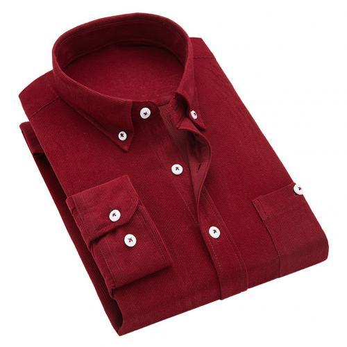 winter men's corduroy slim men's long-sleeved thick shirt men's dress men's casual solid color men's shirt fleece