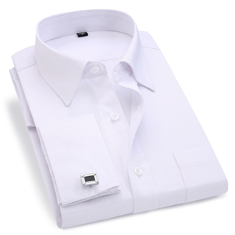 Men French Cuff Dress Shirt New White Long Sleeve Casual Buttons Shirt Male Brand Shirts Regular Fit Cufflinks Included 6XL