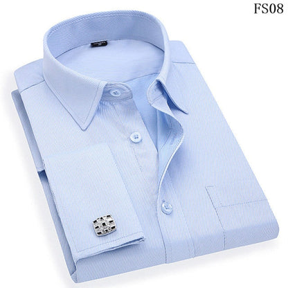 Men French Cuff Dress Shirt New White Long Sleeve Casual Buttons Shirt Male Brand Shirts Regular Fit Cufflinks Included 6XL