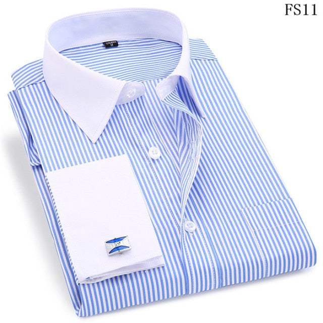 Men French Cuff Dress Shirt New White Long Sleeve Casual Buttons Shirt Male Brand Shirts Regular Fit Cufflinks Included 6XL