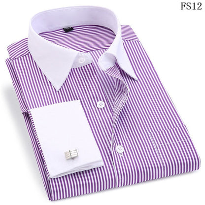 Men French Cuff Dress Shirt New White Long Sleeve Casual Buttons Shirt Male Brand Shirts Regular Fit Cufflinks Included 6XL