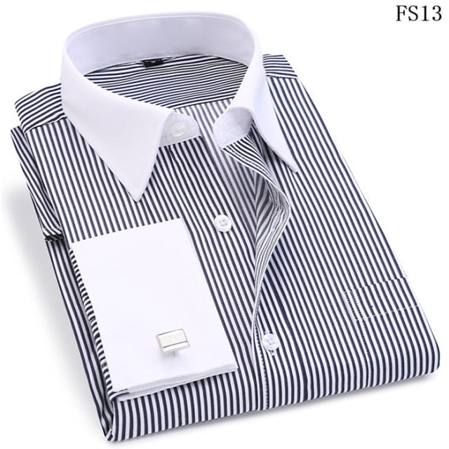 Men French Cuff Dress Shirt New White Long Sleeve Casual Buttons Shirt Male Brand Shirts Regular Fit Cufflinks Included 6XL