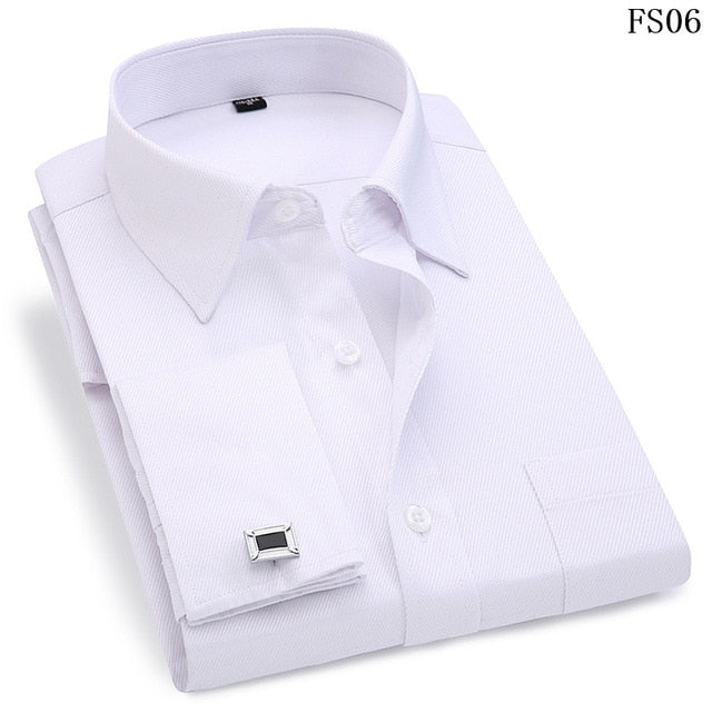 Men French Cuff Dress Shirt New White Long Sleeve Casual Buttons Shirt Male Brand Shirts Regular Fit Cufflinks Included 6XL