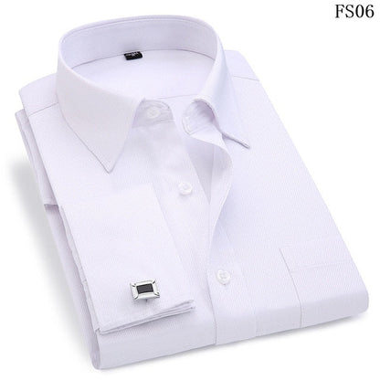 Men French Cuff Dress Shirt New White Long Sleeve Casual Buttons Shirt Male Brand Shirts Regular Fit Cufflinks Included 6XL