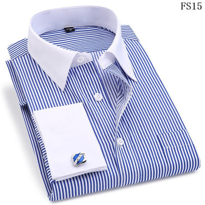 Men French Cuff Dress Shirt New White Long Sleeve Casual Buttons Shirt Male Brand Shirts Regular Fit Cufflinks Included 6XL