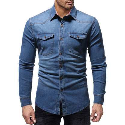 TANG Black Denim Shirt Men Casual Fit Slim Long Sleeve Shirts Autumn Cotton Jeans Dress Shirt Mens Clothing Plue Size