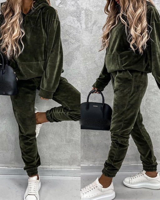 Sweatshirt Women 2 pieces Set Tracksuit Autumn One shoulder Sweatshirt Pants Sets Sport Wear Tracksuit Velvet Lounge Suit