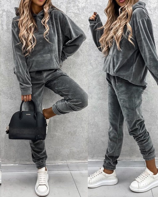 Sweatshirt Women 2 pieces Set Tracksuit Autumn One shoulder Sweatshirt Pants Sets Sport Wear Tracksuit Velvet Lounge Suit