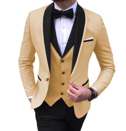 Blue Slit Mens Suits 3 Piece Black Shawl Lapel Casual Tuxedos for Wedding Groomsmen Suits Men (Blazer+Vest+Pant)