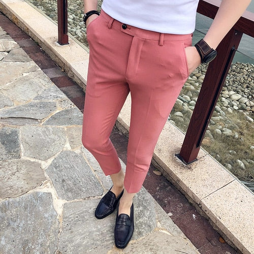 Spring Summer New Men Suit Pants Fashion Boutique Solid Color Men's Social Trousers Pantalon Men's Slim Dress Trousers Mens