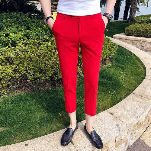 Spring Summer New Men Suit Pants Fashion Boutique Solid Color Men's Social Trousers Pantalon Men's Slim Dress Trousers Mens