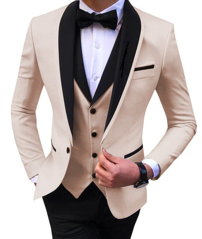 Blue Slit Mens Suits 3 Piece Black Shawl Lapel Casual Tuxedos for Wedding Groomsmen Suits Men (Blazer+Vest+Pant)