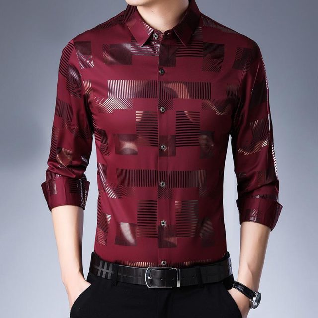 Brand Casual Spring Luxury Plaid Long Sleeve Slim Fit Men Shirt Streetwear Social Dress Shirts Mens Fashions Jersey 2306