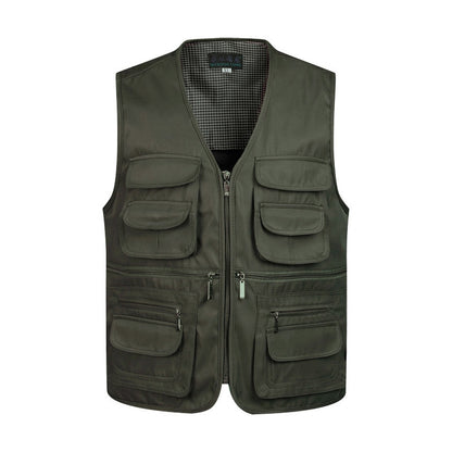 Men Multi-Pocket Classic Waistcoat Male Sleeveless Unloading Solid Coat Work Vest Photographer Mesh Vest Jacket