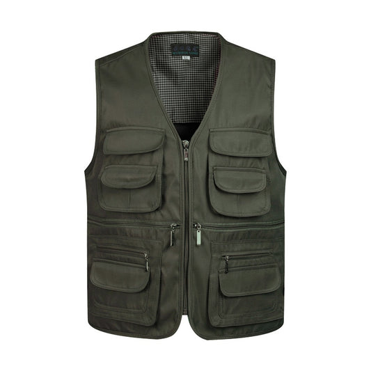 Men Multi-Pocket Classic Waistcoat Male Sleeveless Unloading Solid Coat Work Vest Photographer Mesh Vest Jacket