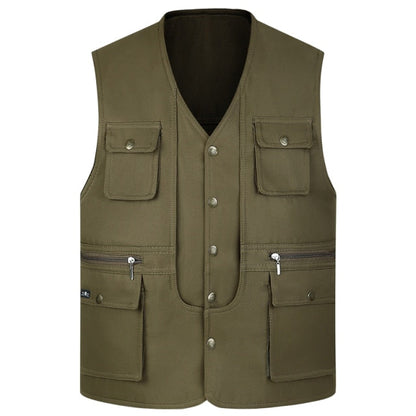 Men Multi-Pocket Classic Waistcoat Male Sleeveless Unloading Solid Coat Work Vest Photographer Mesh Vest Jacket