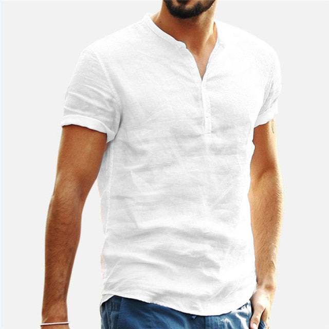 Shirt Men Casual simple Linen and Cotton Short Sleeved Buttons Up Breathes Cool Shirt Loose Streetwear Male Shirts For Men