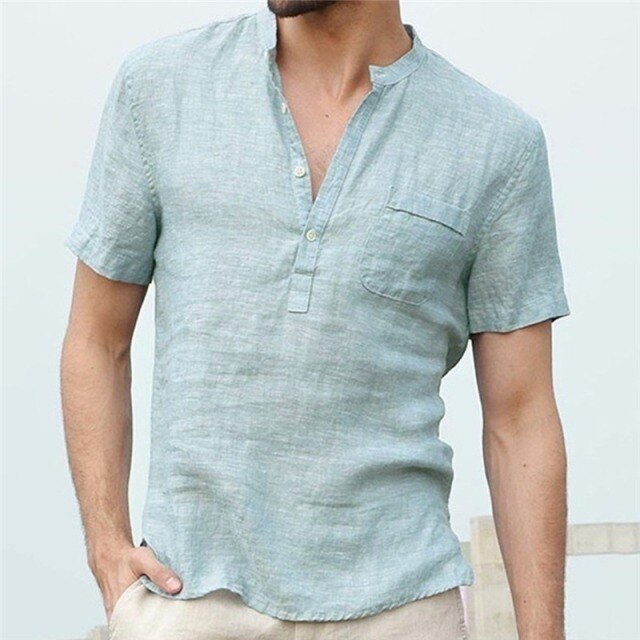 Shirt Men Casual simple Linen and Cotton Short Sleeved Buttons Up Breathes Cool Shirt Loose Streetwear Male Shirts For Men