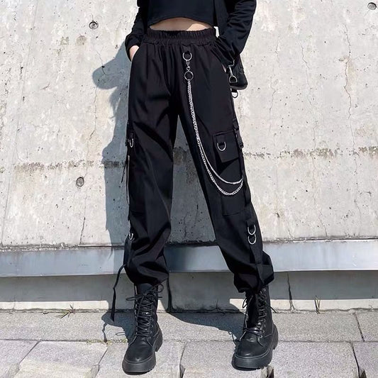 Women Joggers Black High Waist Loose Female Trousers Korean Style Ribbon Ladies Pants