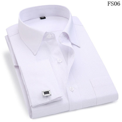 High Quality Striped For Men French Cufflinks Casual Dress Shirts Long Sleeved White Collar Design Wedding Tuxedo Shirt 6XL