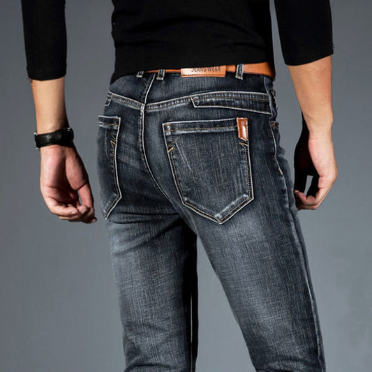 Spring Autumn Men's Smart Elastic Jeans Business Fashion Straight Regular Stretch Denim Trousers Men Jeans Plus Size 28-40