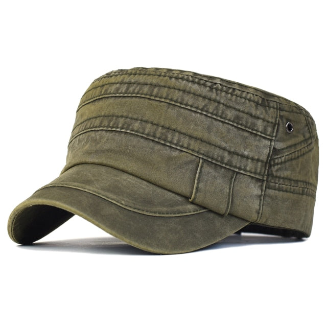 maoxiangshop Washed Cotton Caps Men Cadet Cap Unique Design Vintage Flat Top Hat