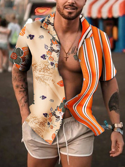 maoxiangshop Men's Summer Shirt Hawaii Style Vintage Printing Long/Short Sleeve Loose Clothes Casual Turn-Down Collar Single Breasted Shirt