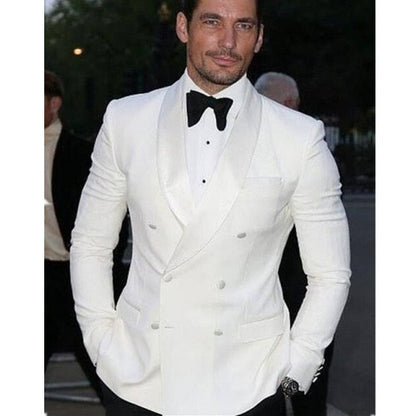 Men Black Double Breasted Wedding Groom Suit With Pants Tuxedo For Men Wedding Suits Prom Best Man Suit (Jacket+Pants+Bow)
