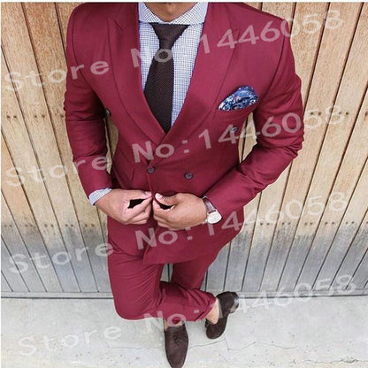 Men Black Double Breasted Wedding Groom Suit With Pants Tuxedo For Men Wedding Suits Prom Best Man Suit (Jacket+Pants+Bow)