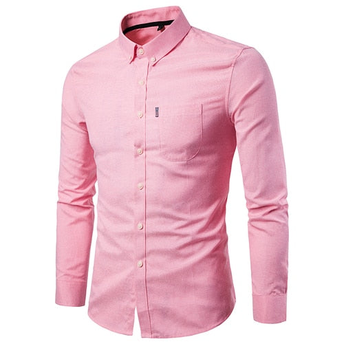 High Quality Oxford Men's Casual Solid Color Social Shirt 100% Cotton Long Sleeve Business Dress Blouses