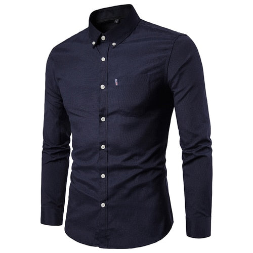 High Quality Oxford Men's Casual Solid Color Social Shirt 100% Cotton Long Sleeve Business Dress Blouses