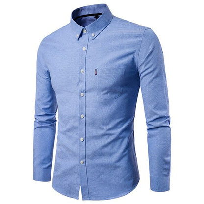 High Quality Oxford Men's Casual Solid Color Social Shirt 100% Cotton Long Sleeve Business Dress Blouses