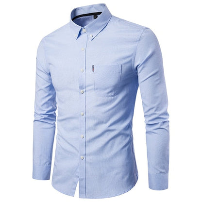 High Quality Oxford Men's Casual Solid Color Social Shirt 100% Cotton Long Sleeve Business Dress Blouses