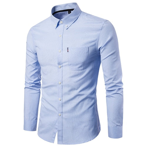 High Quality Oxford Men's Casual Solid Color Social Shirt 100% Cotton Long Sleeve Business Dress Blouses