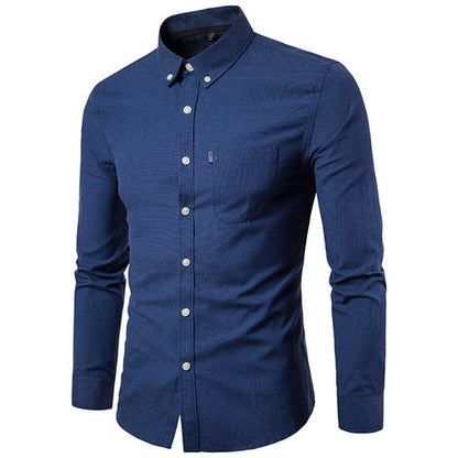 High Quality Oxford Men's Casual Solid Color Social Shirt 100% Cotton Long Sleeve Business Dress Blouses