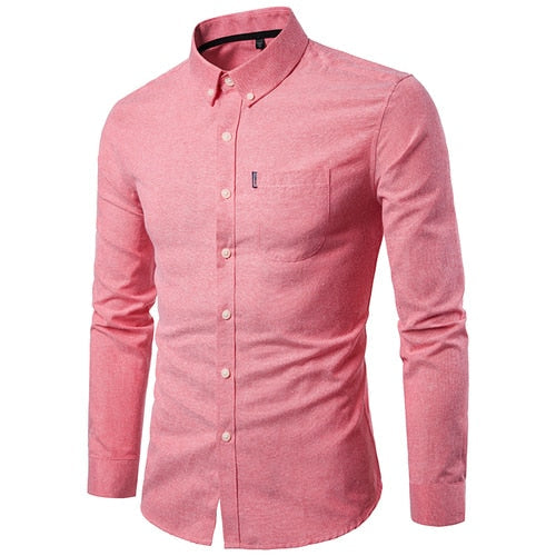 High Quality Oxford Men's Casual Solid Color Social Shirt 100% Cotton Long Sleeve Business Dress Blouses