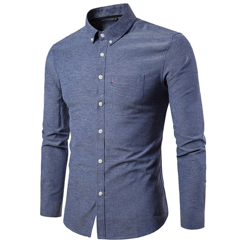 High Quality Oxford Men's Casual Solid Color Social Shirt 100% Cotton Long Sleeve Business Dress Blouses