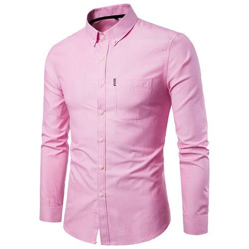 High Quality Oxford Men's Casual Solid Color Social Shirt 100% Cotton Long Sleeve Business Dress Blouses