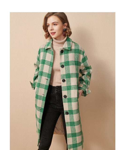 Womens Casual Loose Baggy Vintage Green Plaid Overcoat Athleisure Checked Shirt Jackets Shackets Coats