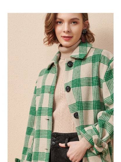 Womens Casual Loose Baggy Vintage Green Plaid Overcoat Athleisure Checked Shirt Jackets Shackets Coats