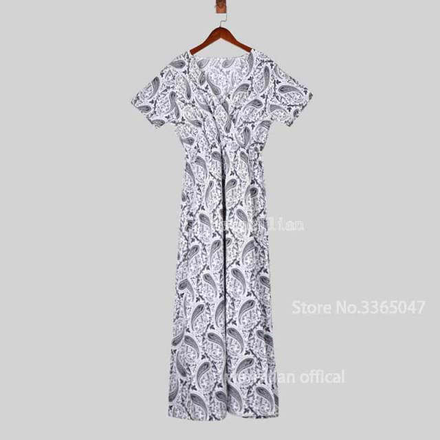 Fashion Boho Dress Long Dress Women Casual V Neck Short Sleeve Retro Print Belt Hem Beach Dresses Elegant Sundress Robe Femme