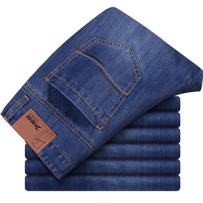 Spring Autumn Men's Smart Elastic Jeans Business Fashion Straight Regular Stretch Denim Trousers Men Jeans Plus Size 28-40