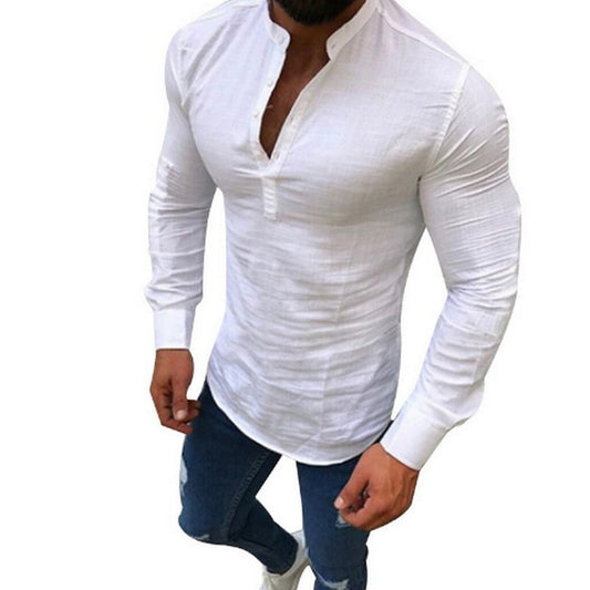Sexy New Men Long Sleeves Blouse Summer Fashion Casual Cool Clothing Slim Fit Tees Tops Male Breathable Linen Shirt