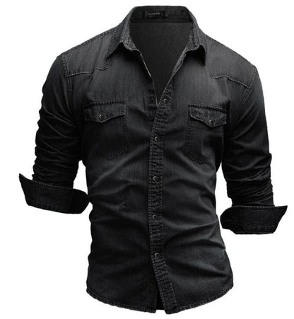 Denim Shirt Mens Cotton Jeans Shirt Fashion Autumn Slim Long Sleeve Cowboy Shirts Stylish Wash Slim Tops Dress