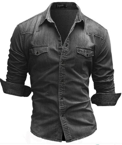 Denim Shirt Mens Cotton Jeans Shirt Fashion Autumn Slim Long Sleeve Cowboy Shirts Stylish Wash Slim Tops Dress