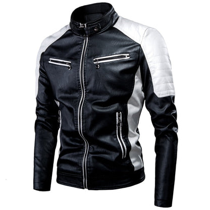 Ucrazy Men Winter Casual Motor Spliced Leather Jacket Coat Men Autumn Fashion Biker Vintage Warm Leather Jacket Coat Men